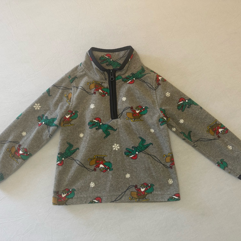 OshKosh B'gosh Gray and Green Dinosaur Holiday 1/4 Zip-up
